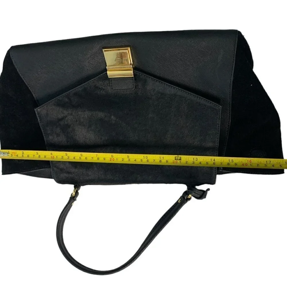 Badgley MISCHKA Black Leather/Calf hair Top Handle Satchel Handbag